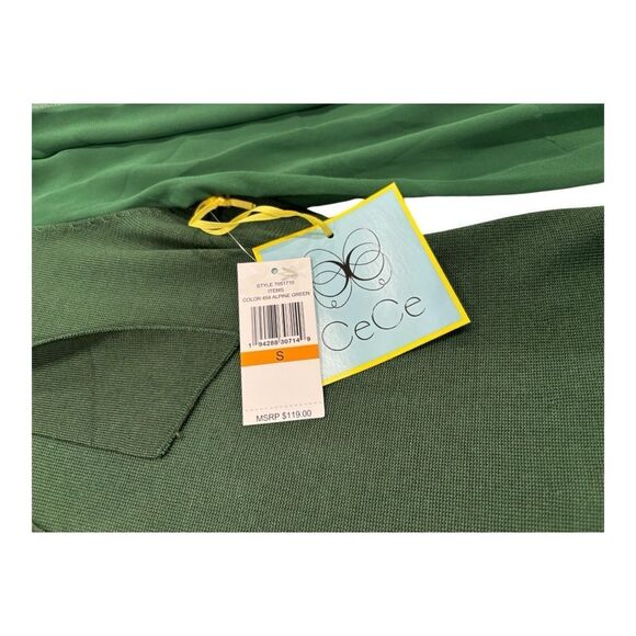 Cece Small Green Dress withh Sheer Sleeves and Bow - Picture 6 of 10